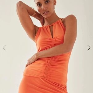 White House Black Market Orange Ruched Sleeveless Tank